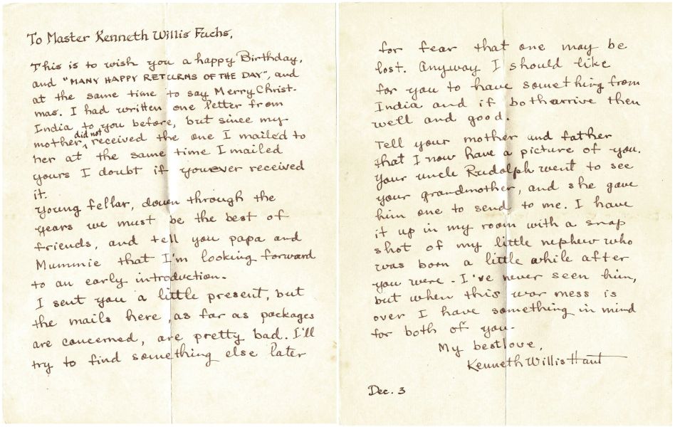 Kenneth Hunt's letter, December 1943